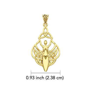 Celtic Goddess Holding Trinity Knot 14K Yellow Gold Pendant GPD5847 - Jewelry